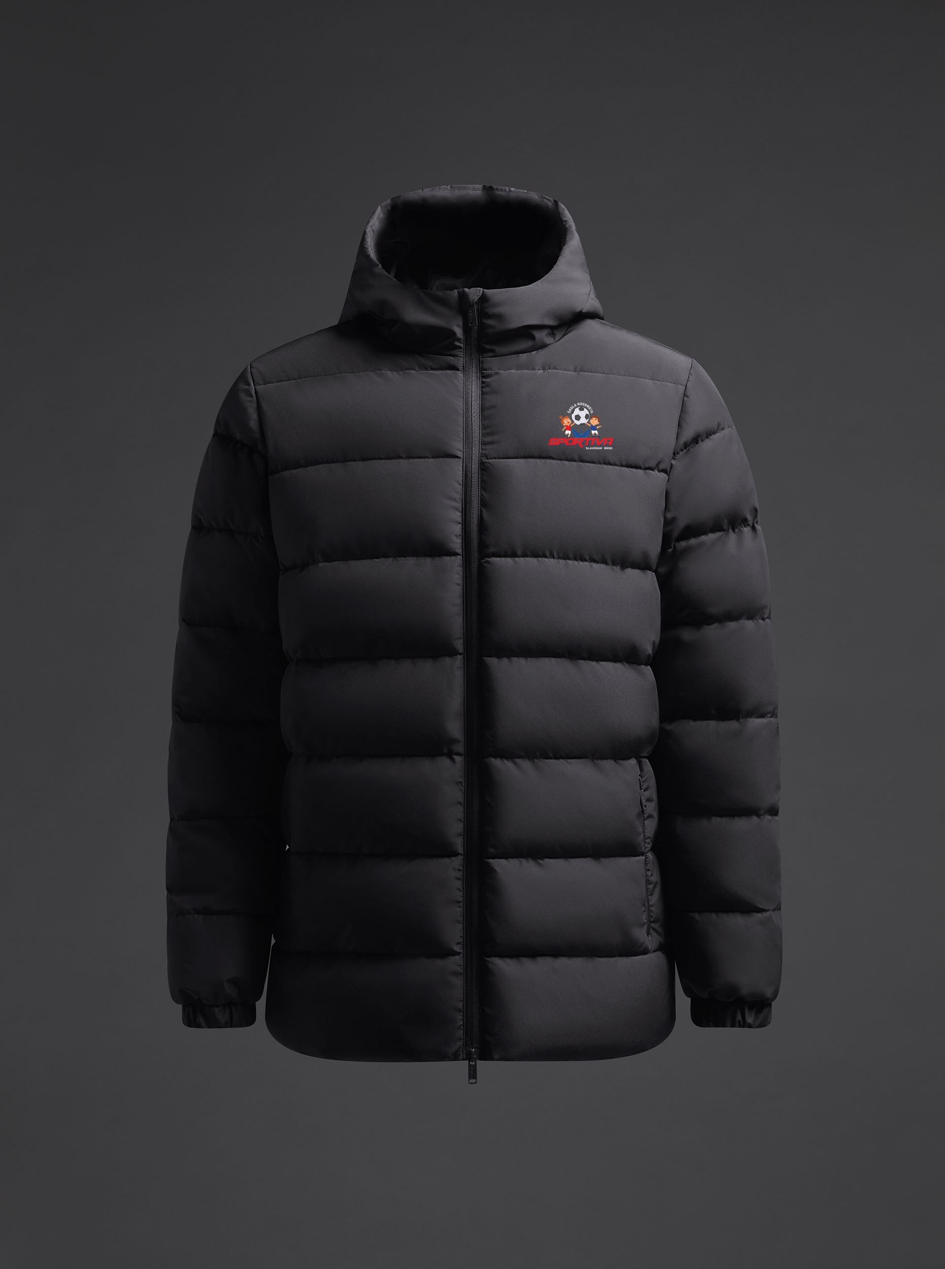 prosivena-jakna-pedi-skola-nogometa-sportiva-crna-front-v3 Prošivena jakna Pedi Škola Nogometa Sportiva - Slika 1
